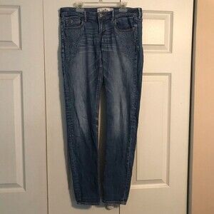 HOLLISTER 7R Lace Embellished Blue Jeans W 28 L 31 Faded Embroidered Mid Rise